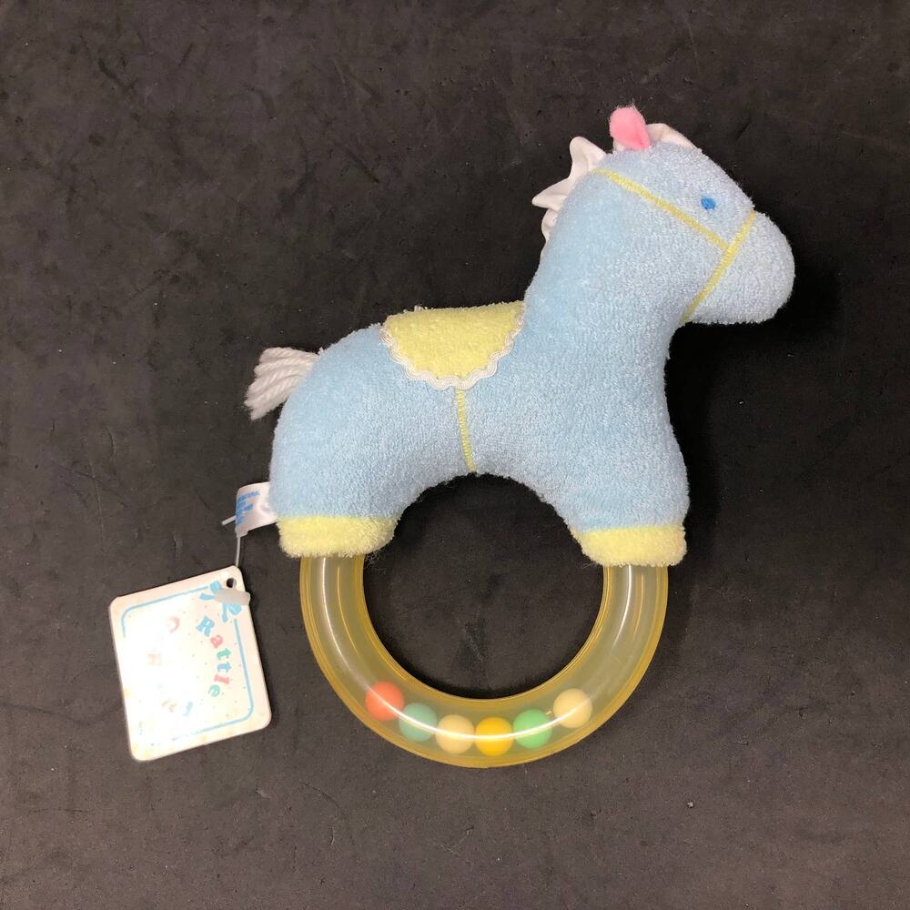 Eden Rattle Go Round‎ Pony Blue Terrycloth Horse Plush Baby Toy VTG